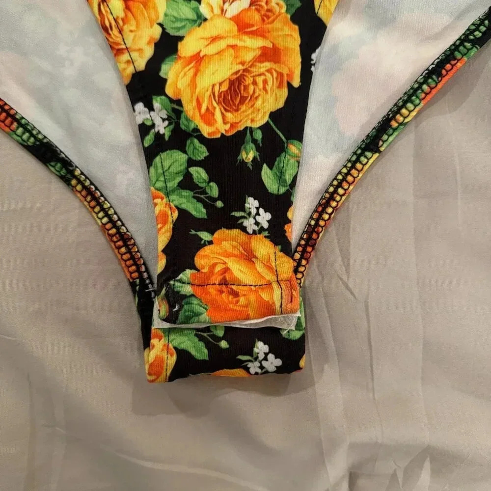 NWT Zara Twisted Halter Floral Black & Yellow Bodysuit - Picture 6 of 9